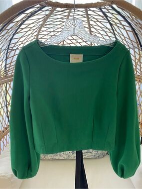 Anthropologie Emerald Green Long-Sleeve Cropped Blouse